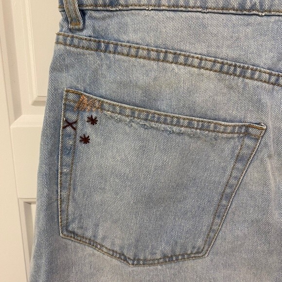 Zara Trafaluc Denim Distressed Mini Skirt. Embroidered. Blue. Large. Streetwear. - Picture 8 of 13